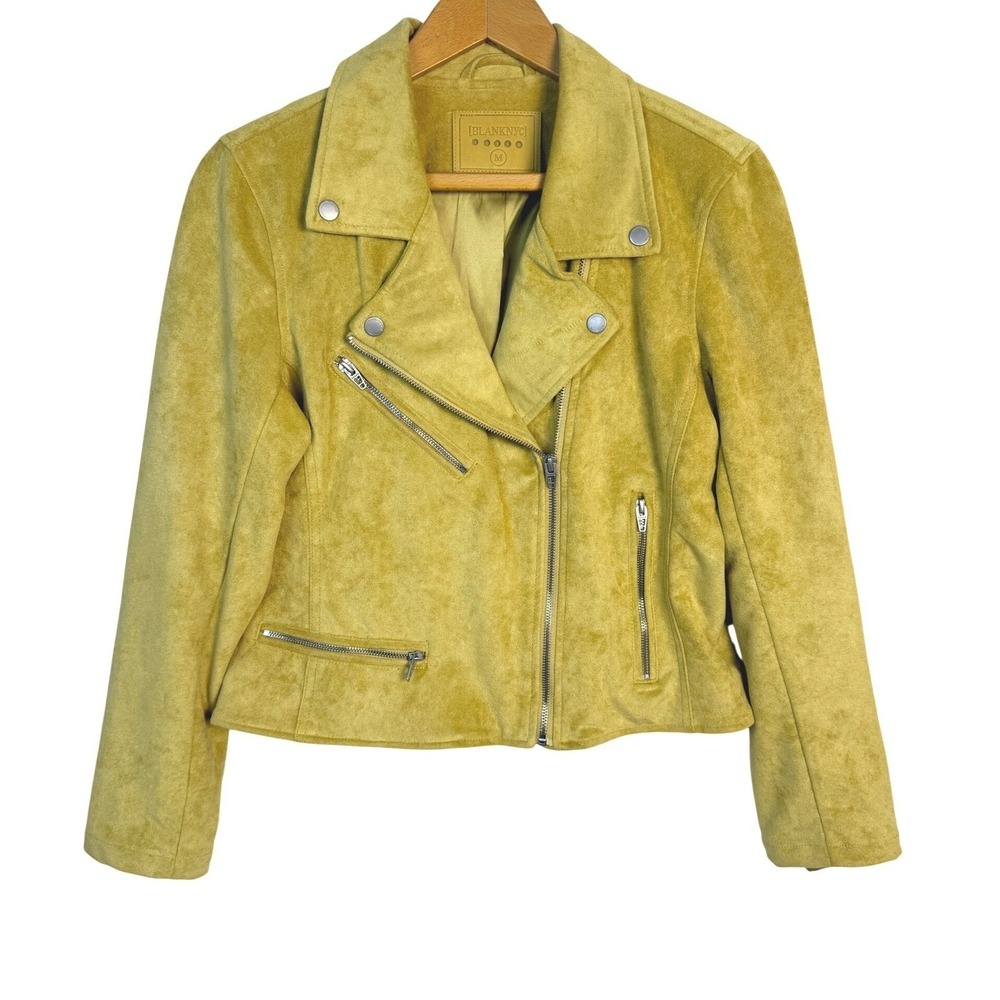 Blank‎ NYC Mustard Yellow Faux Suede Moto Jacket Womens Medium